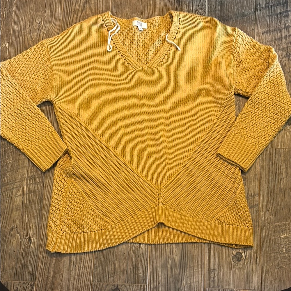 True Craft Yellow V-Neck Sweater with Overlapping Front